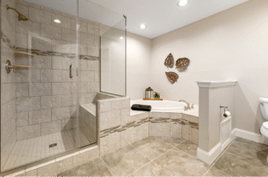 Shower with integrated bench